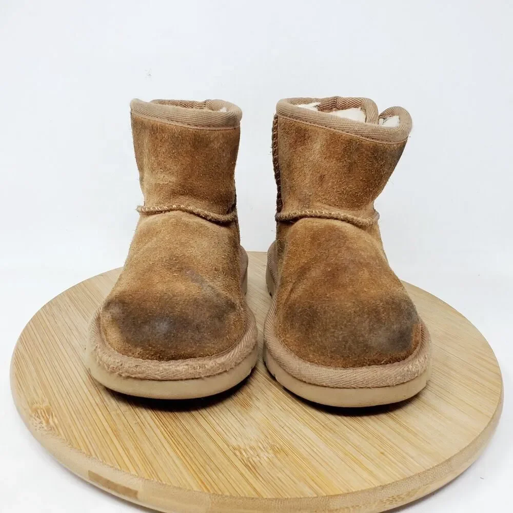 UGG Boots Kids 7 Jona Brown Suede Shearling Winter Shoe Little Girl Toddler WORN